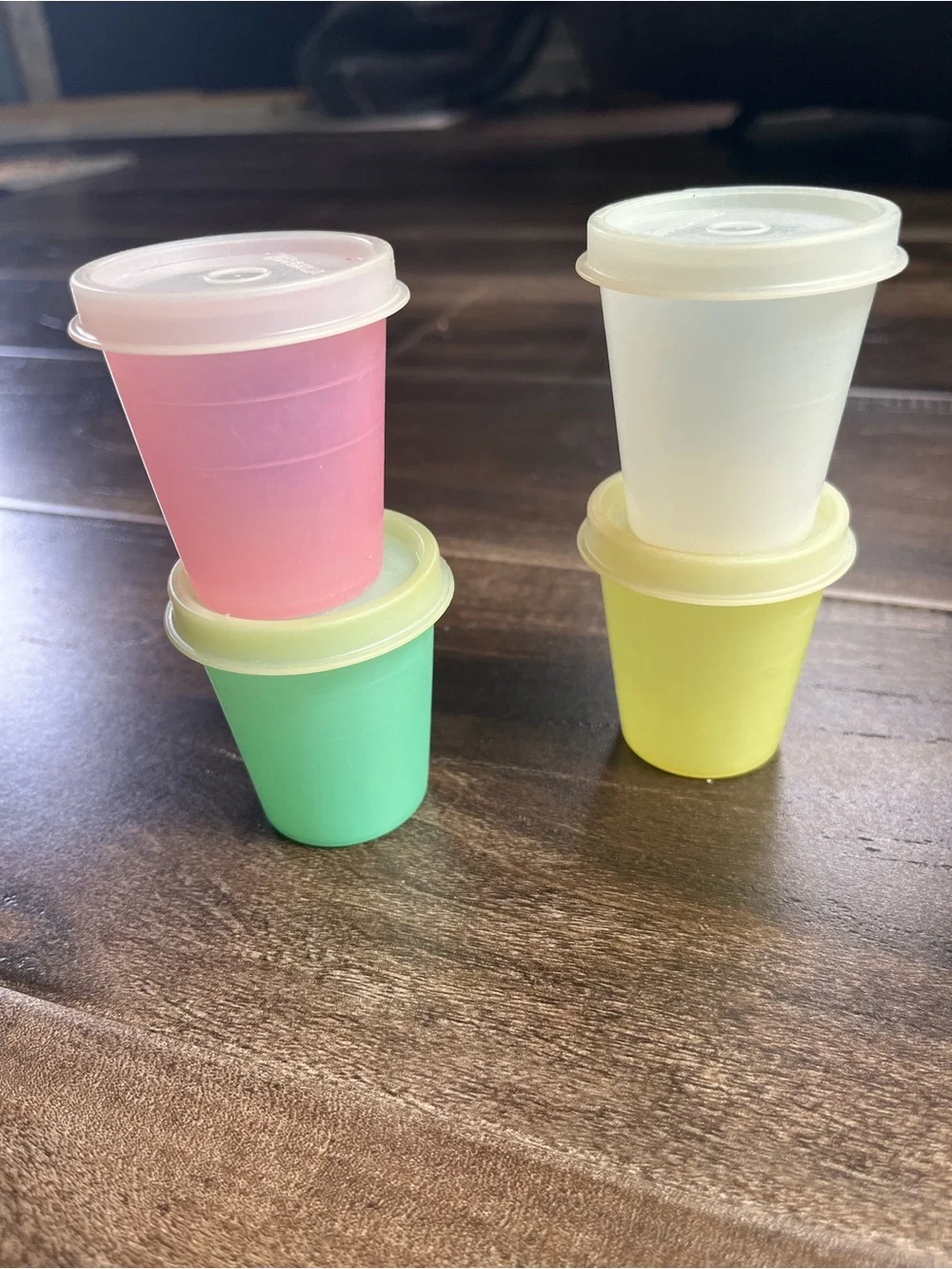 4 Mini Midget Vintage Tupperware 2 Oz Cups W/Lids